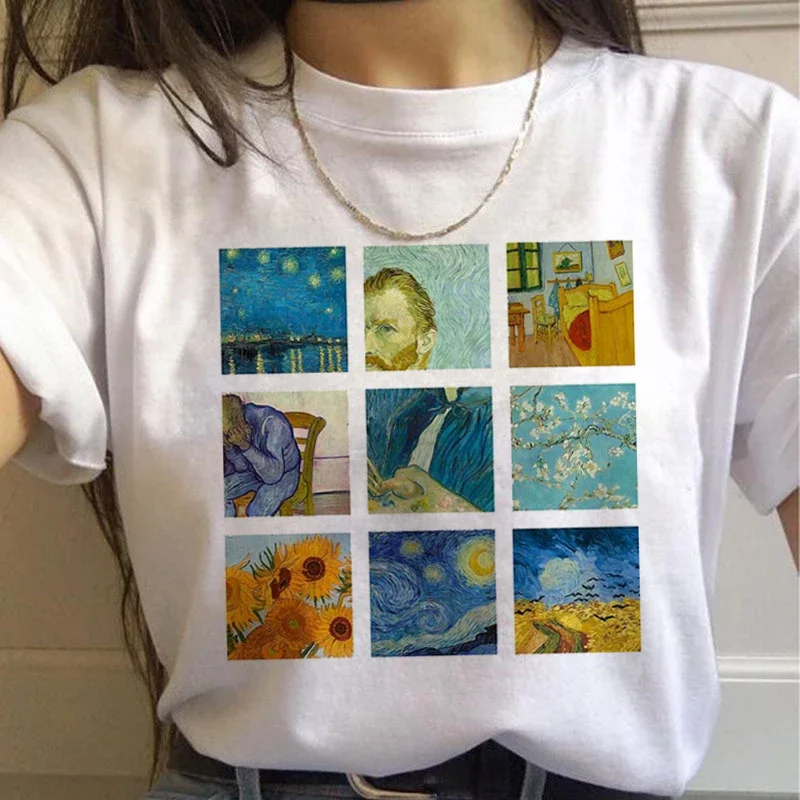 90s Vintage Tshirt Fashion Top Tees Female Vincent Van Gogh Harajuku Aesthetic T Shirts Women Oil Painting Ullzang Funny T-shirt