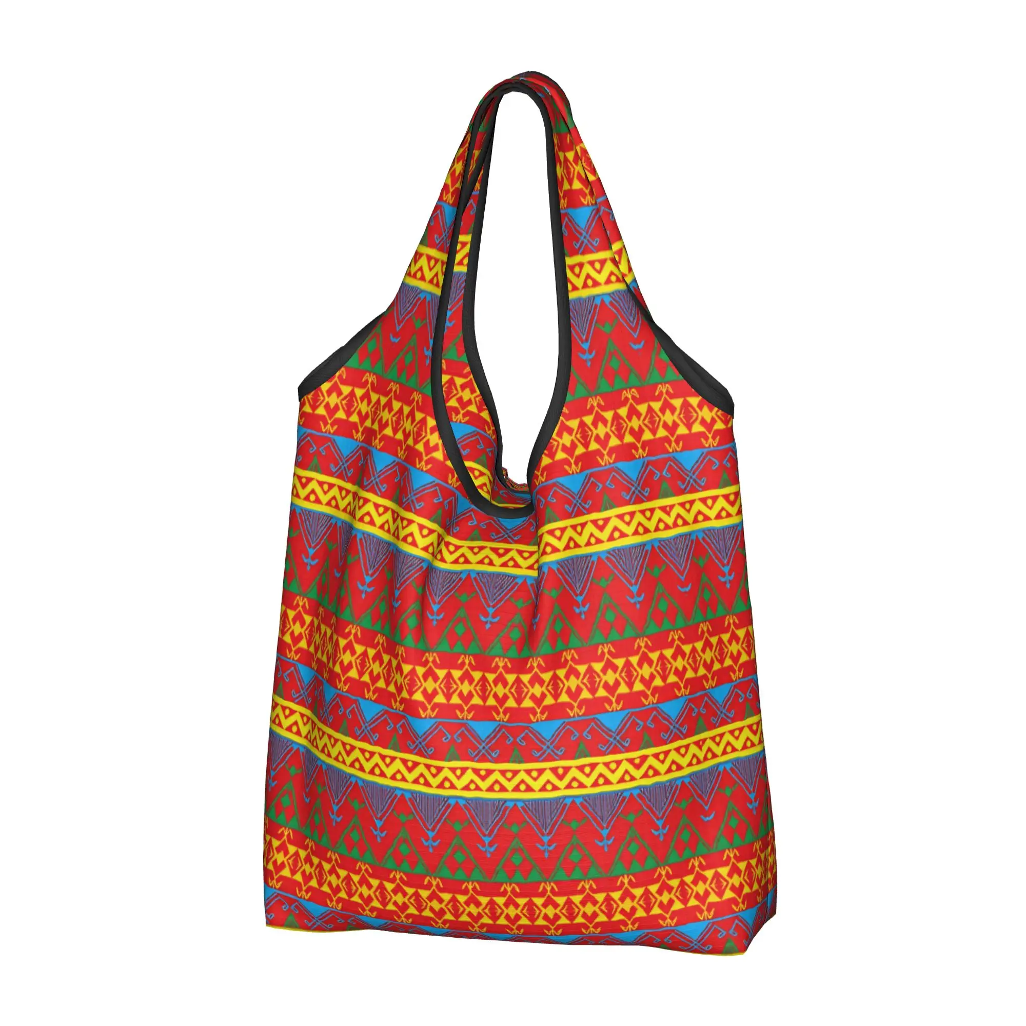 Reusable Kabyle Amazigh Berber Shopping Bag Women Tote Bag Portable Geometric Ethnic Texture Grocery Shopper Bags