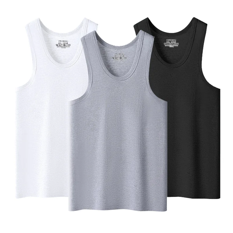 Large Size Seamless Mens Undershirt 100%Cotton T- Shirt Male O-neck Sleeveless Tops Summer Soft Breathable Singlets Basic Shirts