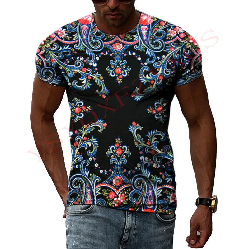 Chinese Ethnic Tribes Characteristic Clothing Printed 3D Men Women Summer Gorgeous Avant-Garde Round Neck Short-Sleeved T-shirt