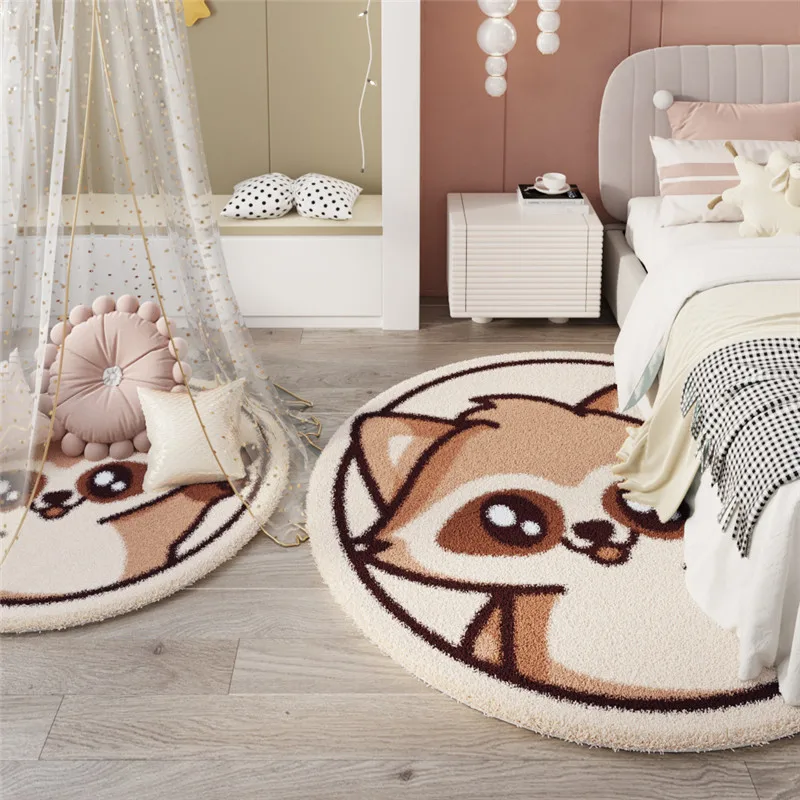 Round Cartoon Lion Carpets for Living Room Home Decor Child Bedroom Area Rugs Bedside Chair Mat Soft Kids Play Fluffy Floor Mats