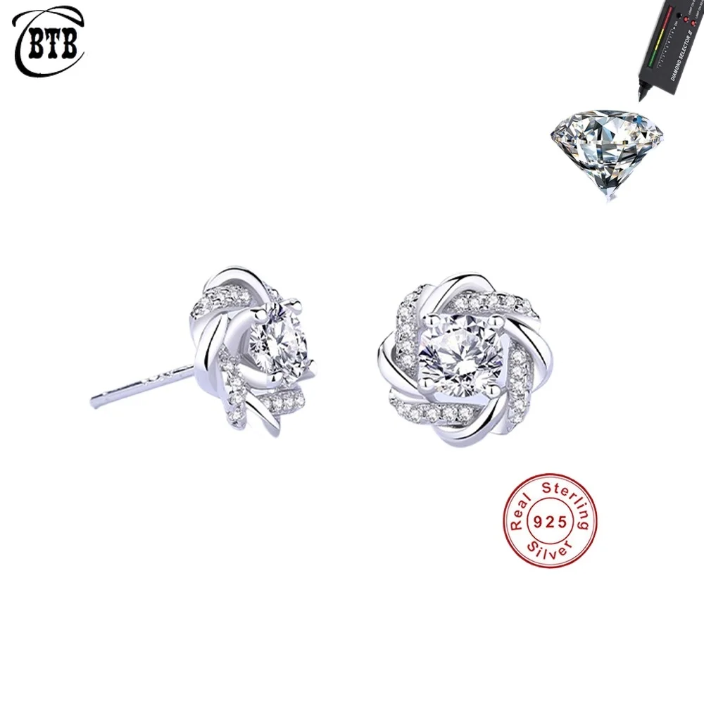 موضة زهرة ملفوفة طاحونة وأقراط مويسانيتي حقيقي 925 فضة أقراط للنساء مجوهرات الخطوبة