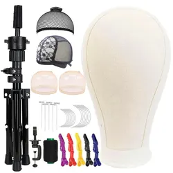 21-24Inch Canvas Wig Head, Wig Tripod Stand With Head For Wigs Making Display, Mannequin Head Set With Wig Caps, C Needles