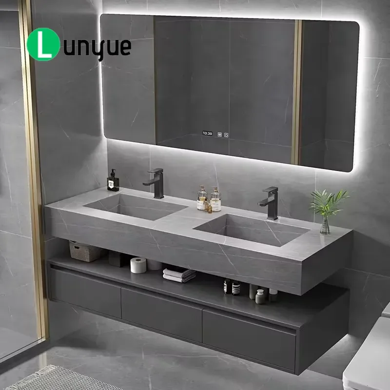 Modern Luxury Wall Mounted Solid Wood Floating Bathroom Vanity Cabinet Single Double Sink Hotel Home Decor Storage Solution