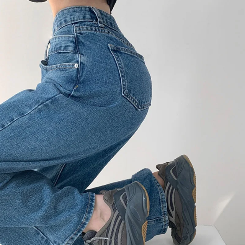 Jeans solidi donna stile coreano retrò a vita alta larghi dritti snelli tutto-fiammifero casual streetwear chic cool ragazze estate quotidiano