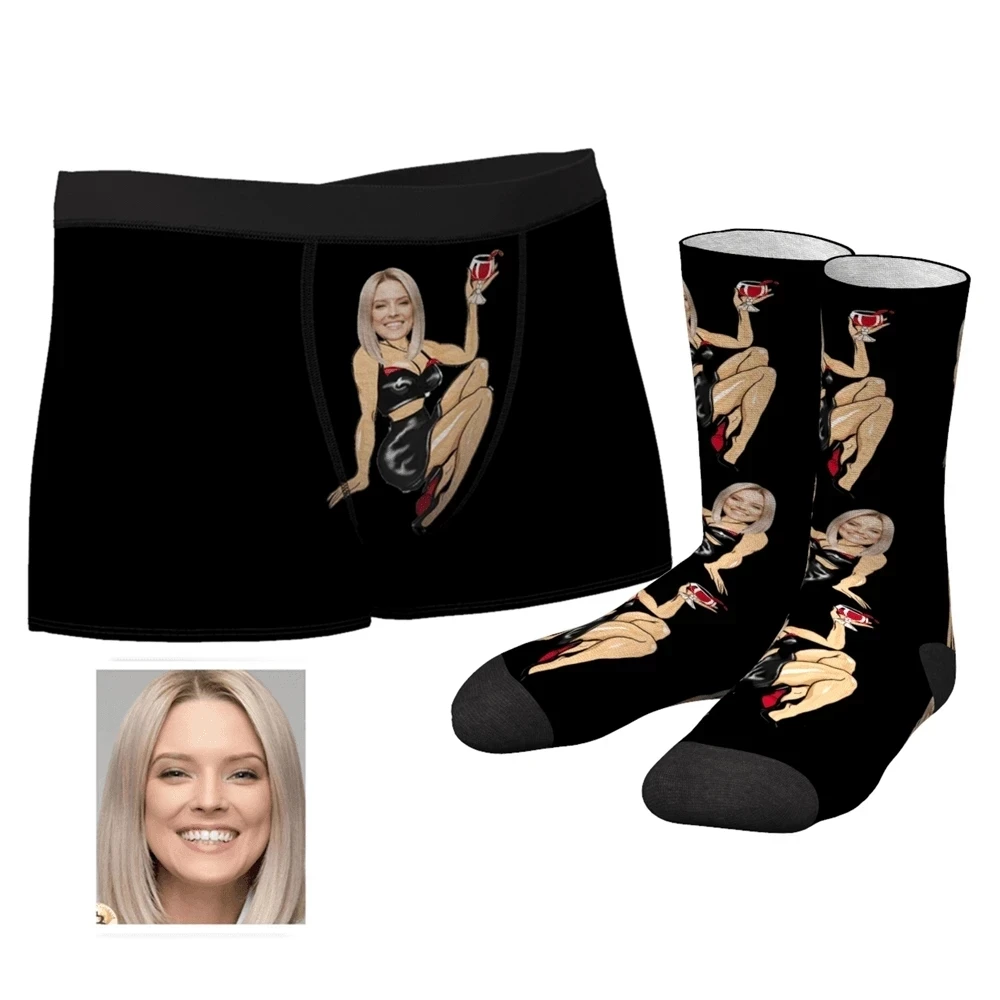 personalize photo husband boxers valentine's day CHRISTMAS GIFTS MEN'S CUSTOM FACE ON SEXY GIRL BODY BOXERS AND SOCKS SET