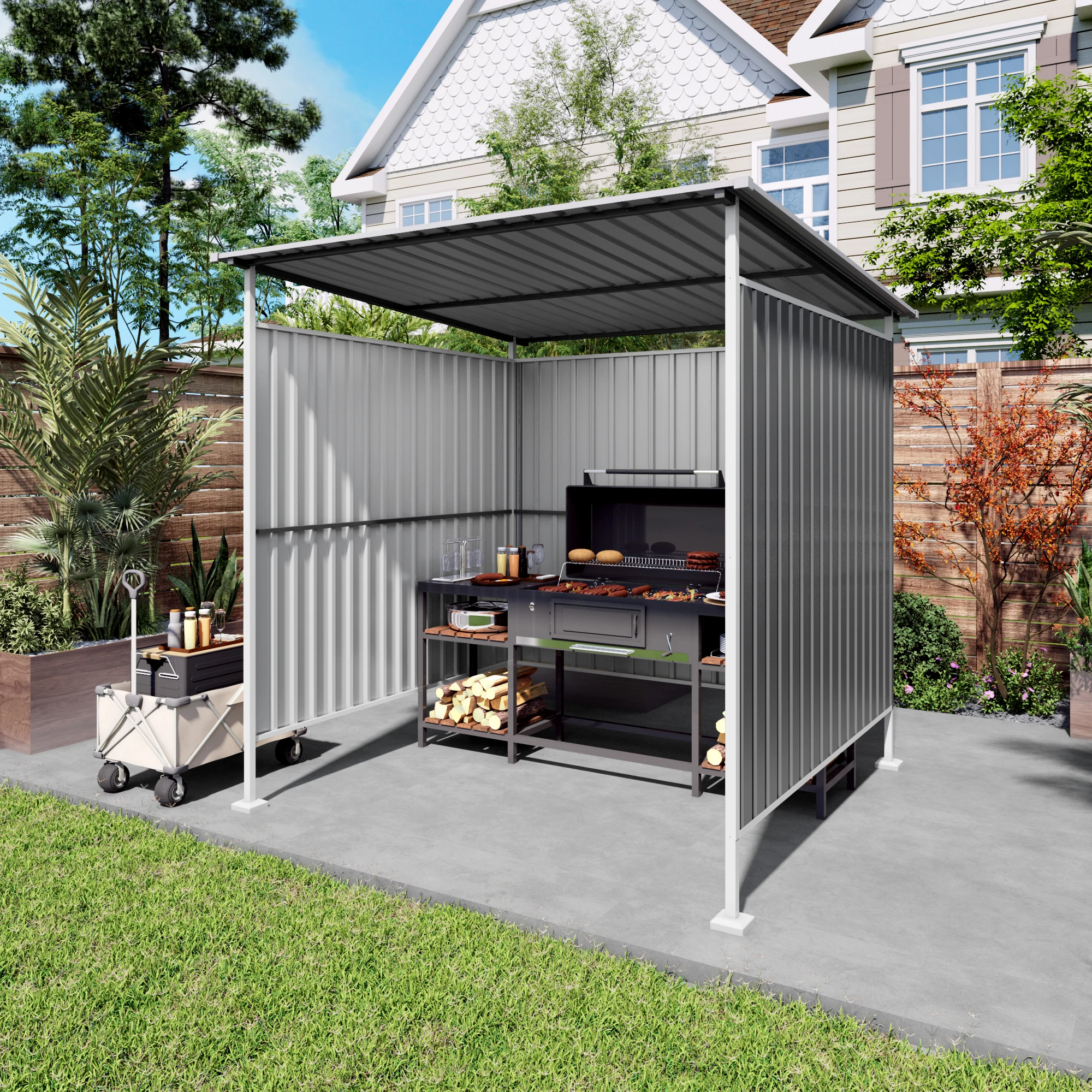 SUSUA 6x6FT Outdoor Pergola for Patio,Bike Storage Shed,Lean to Hardtop Grill Gazebo, Metal Pergolas and Gazebos,Year-Round Metal Gazebo Heavy Duty Awnings for Patio, Decks,Lawn, Backyard
