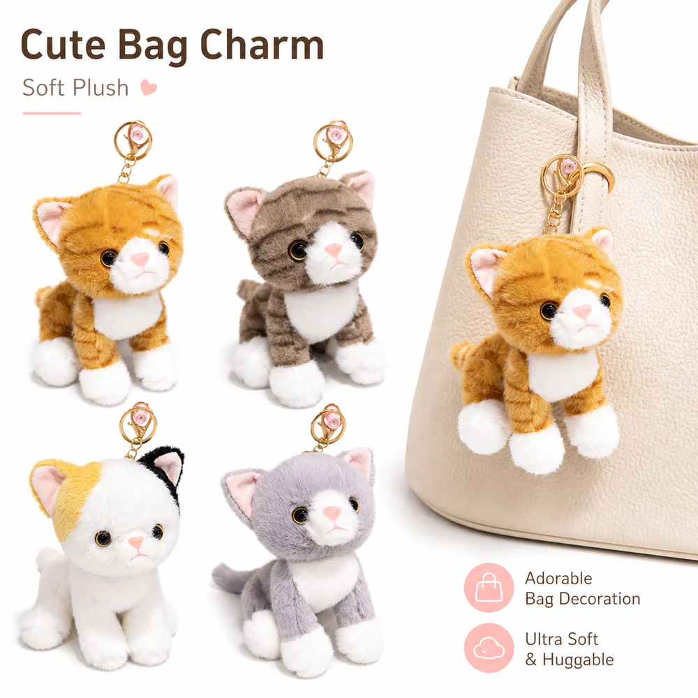Gifts Realistic Kitten Shape Cat Keychain Sitting Cat Soft Keychain Furry Cute Cat For Bag Decoration