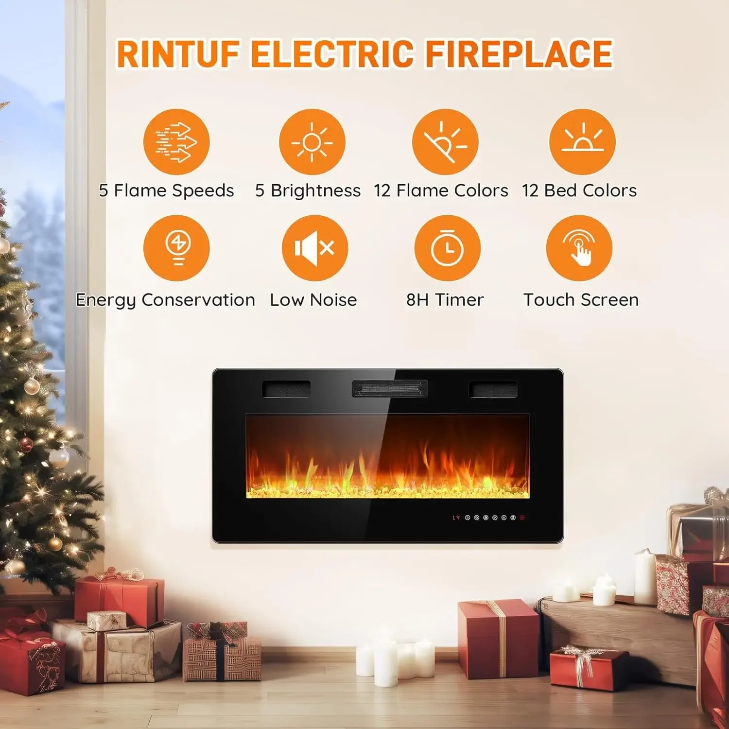 Electric Fireplace Inserts, 36” Recessed & Wall Mounted Fireplace Heater for Indoor Use with Timer, Touch Screen