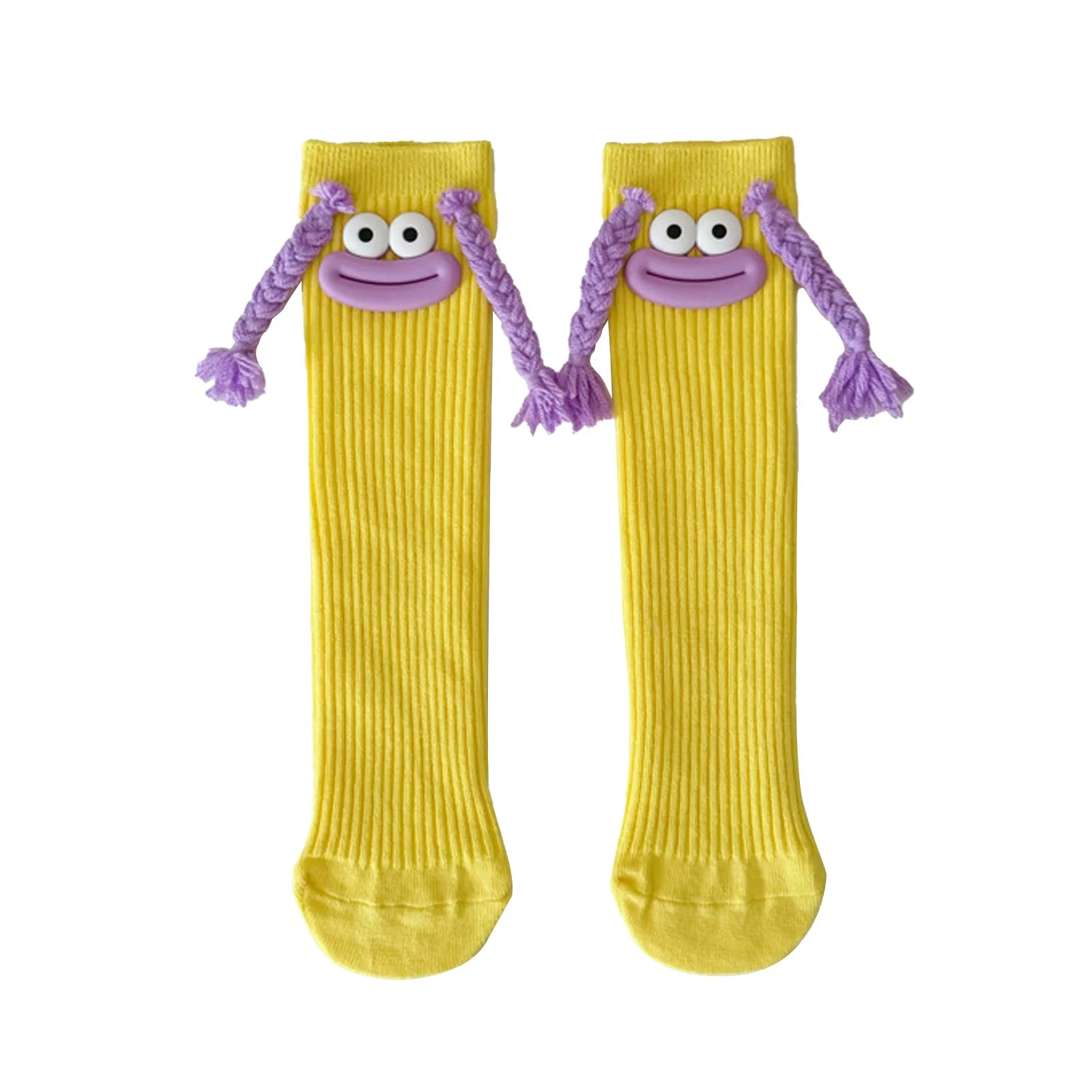 Frau Mittlere Länge Kawaii Cartoon Bunte Socke Mädchen Großen Mund Zöpfe Lustige Baumwolle Lange Socken Weibliche Nette Über Knie Hohe Strümpfe – Detail 9