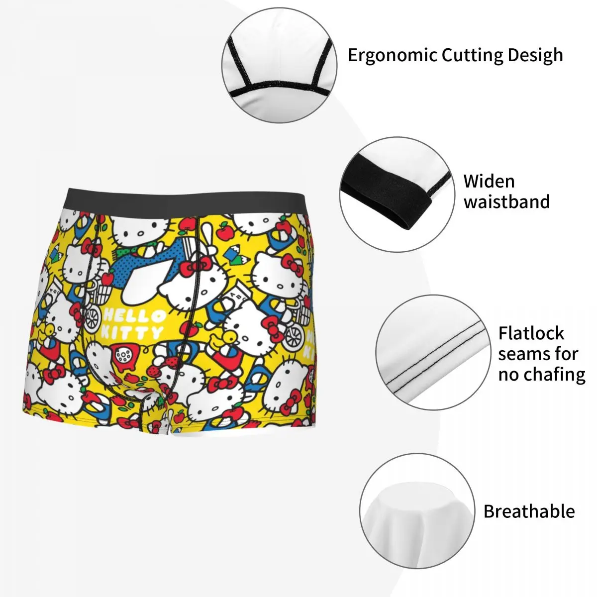 Hello Kitty Cartoon Boxers pour hommes, sous-vêtements fantaisie, slips Kawaii