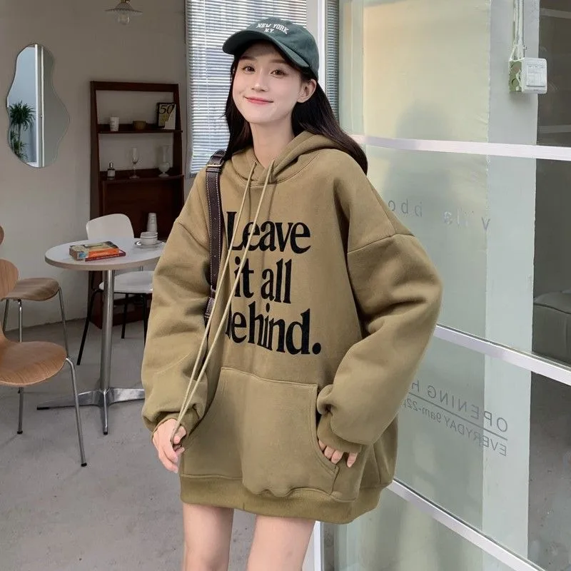 Autumn Hoodies Women Baggy Simple Letter Young Korean Style Vintage Comfort All-match Popular Designed Elegant Warm Temperament