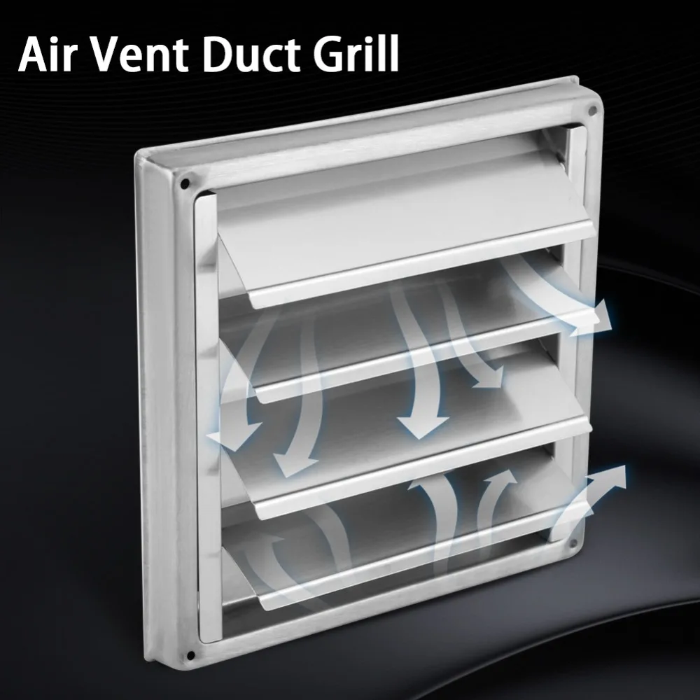 Aço inoxidável Air Vent Duct Grill, Wall Square Tumble Dryer, Extrator Ventilação Tampa, Fan Outlet, 100mm