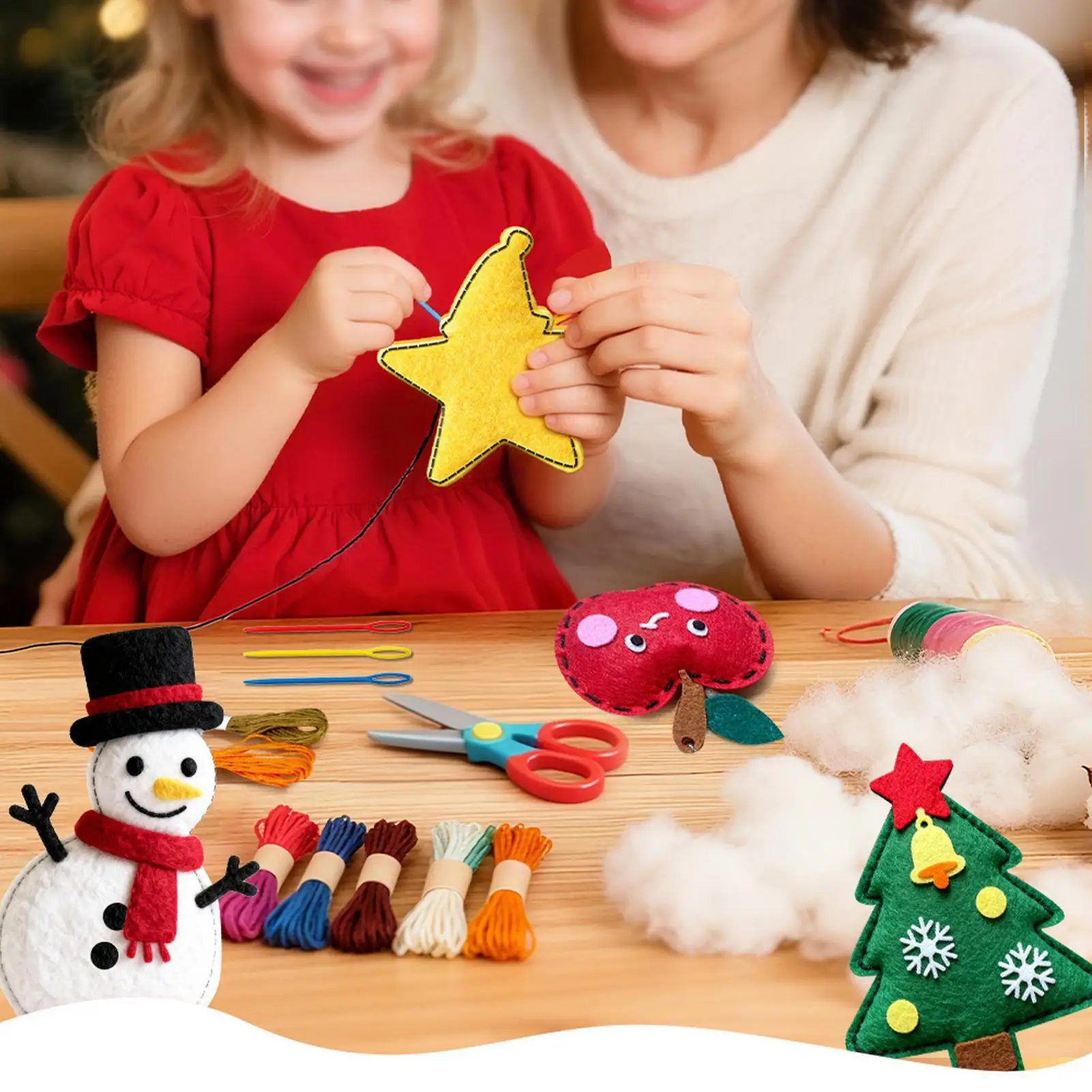 女の子向けソーイングキット クリスマスツリーオーナメント6個作成 楽しいクリスマスソーイング 幼稚園・保育園のアクティビティ ホリデーウィンドウパーティー