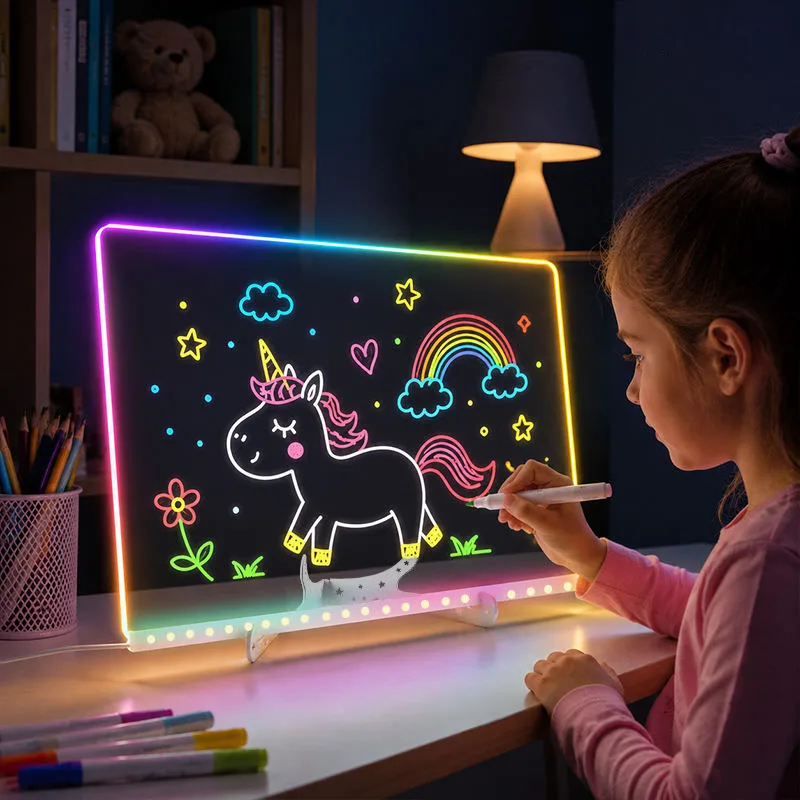 Led Drawing Board with 7 Colors, Acrylic Message Boards, Glow Doodle Board for Kids Christmas Birthday Presents