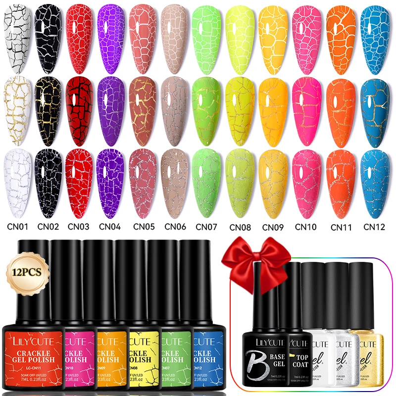 

LILYCUTE 7ml Crackle Gel Nail Polish Set Glitter Gel Neon Red Green Vernis Semi Permanent UV Gel Nail Art Gel Polish Varnish Kit