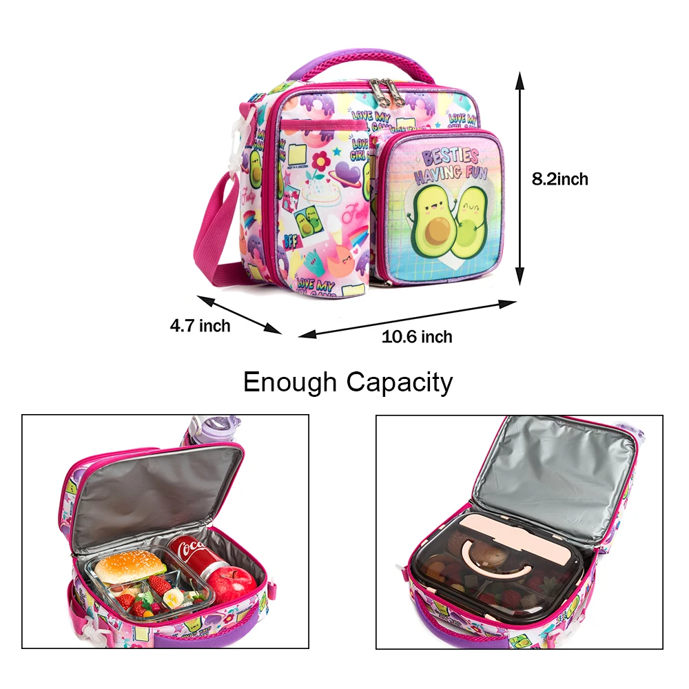 Lunch Bags Cute Food Bags for Kids Girls Large Capacity Bolsas De Almuerzo Lunch Box with Bottle Pocket Shoulder Lunch Bags 2022