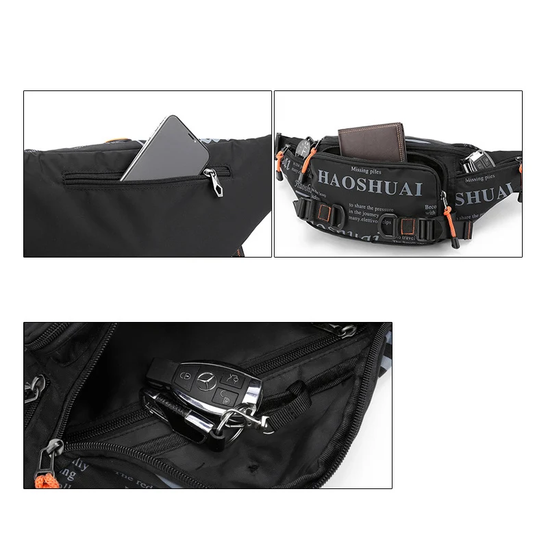 Hip Hop Men Nylon Shoulder Bags Waterproof Messenger Bags Graffiti Letter Waist Belt Bag Fashion Crossbody Fanny Bag Male