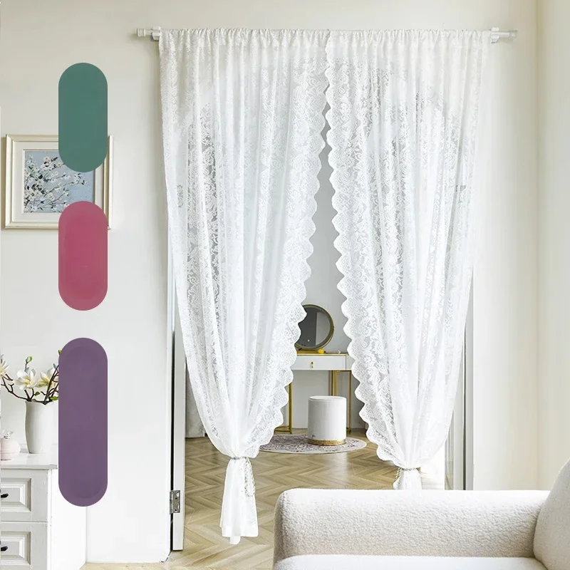 Lace Door Curtains Translucent Opaque White Gauze Curtains for Living Dining Room Bedroom Partition Anti-mosquito Blocking