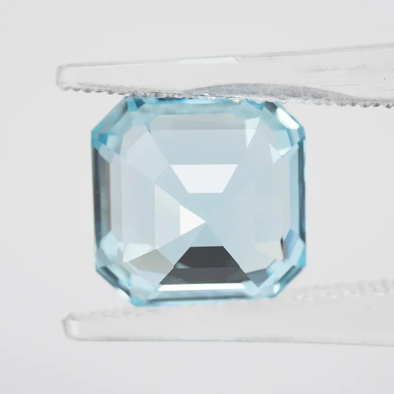 L-Lab-zafiro cultivado con forma de Asscher, Color aguamarina, anillo DIY, collar, pendientes, materiales principales, certificación de calidad extremadamente brillante