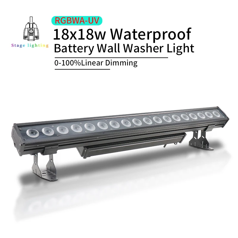 

RGBWAUV 6in118x18w Battery Wall Wash Bar Light Waterproof Outdoor Professional Stage Lighting for Bar Wedding Music Festival
