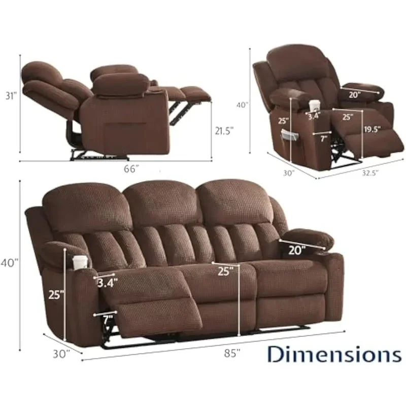 Comfortable Reclining Sectional Sofa with Cup Holders and Dual Wingback Design - 2 Piece Recliner Couch