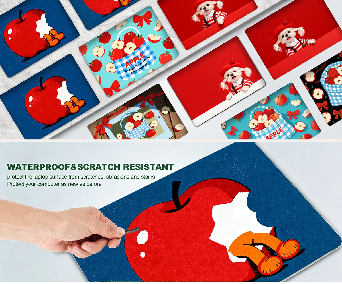 

Cartoon Apple Laptop Sticker, Removable Waterproof Decal, Cute Fruit Pattern, Notebook Skin Cover Protector Decor