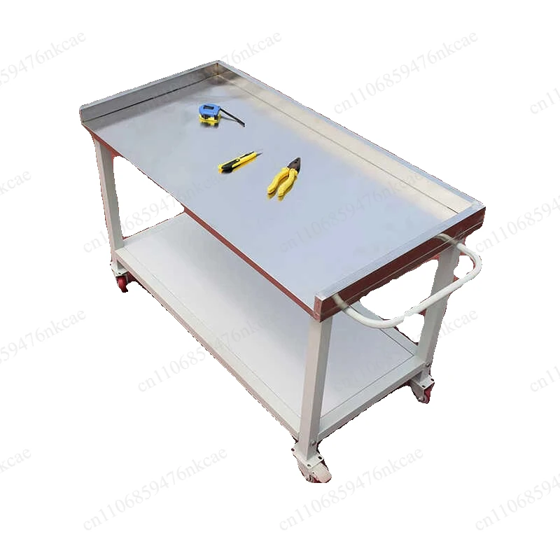 Stainless steel mobile double-layer cart workbench with wheel hoardings assembly truck