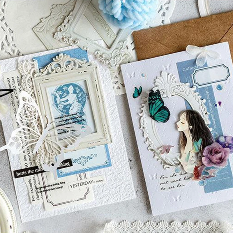 Hollow Embossed Photo Frame Material Paper Junk Journal Planner Scrapbooking Vintage Decor DIY Craft Cardstock