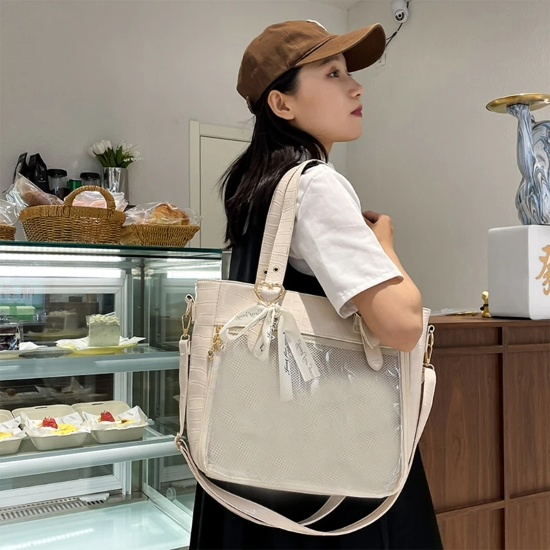 E74B PU Handbags Shoulder Bags Underarm Bag Transparent Bag Purse Travel Carrying Bag