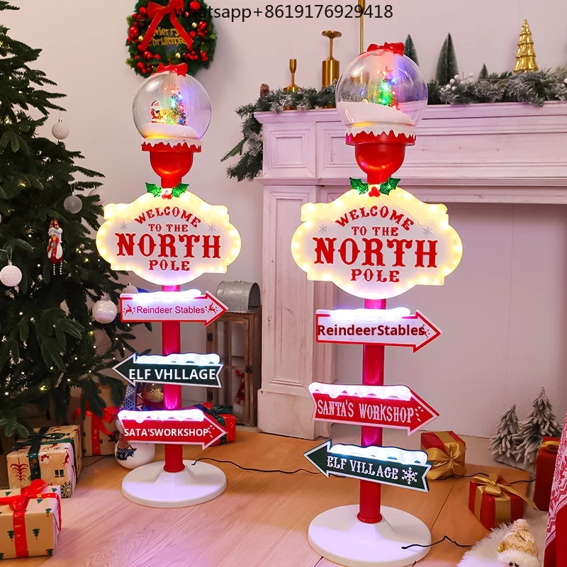 

New Christmas Shop Street Sign Ornament with Light Music Santa Claus and Snowflake for Atmosphere Decorations