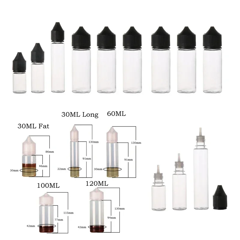 10 Pz 10/15/30/60/100/120 ml Bottiglia Contagocce di Plastica Occhio Trasparente PET Contenitori Vuoti Con Tappo A Prova Dei Bambini Per E Succo Liquido Vape olio