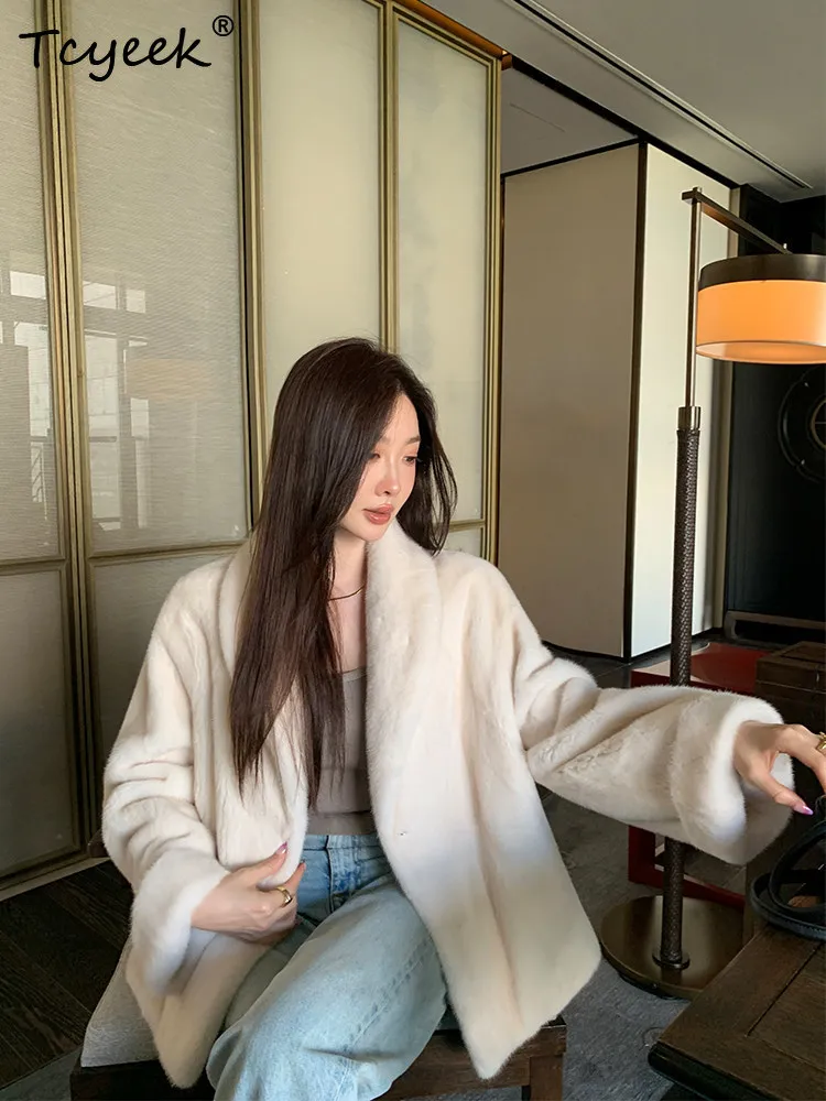 Tcyeek Natural Mink Fur Coat Woman Clothing Fashion Winter Jacket Women Real Fur New in Outerwears Warm Loose Fit Пальто Женское