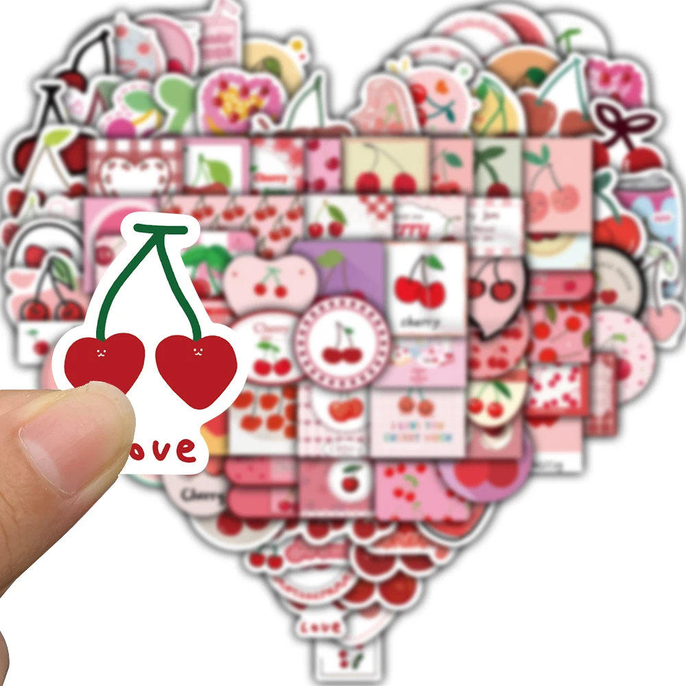 90PCS Jiuxin Cherry Print Stickers Personality Funny Laptop Decoration Luggage Suitcase Guitar Phone Classic Stationery Decal