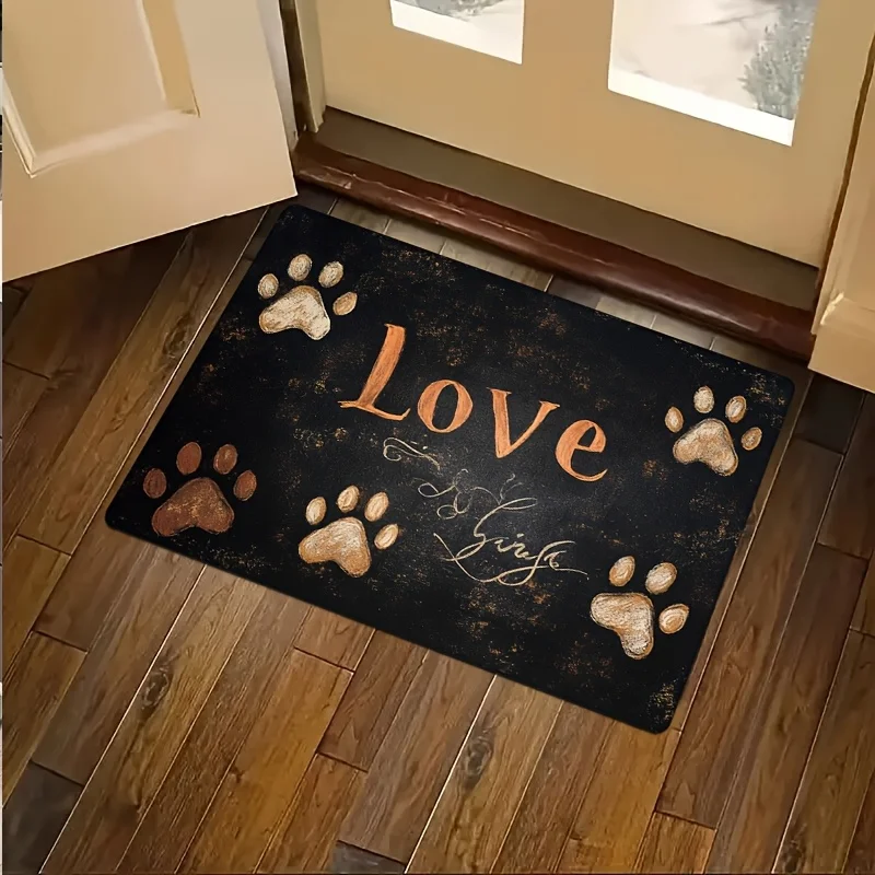 Cat Dog Paw Print Pattern Kitchen Carpet Mat Rug Home Decoration Vintage Black Background Love Design Floor Decor Living Room