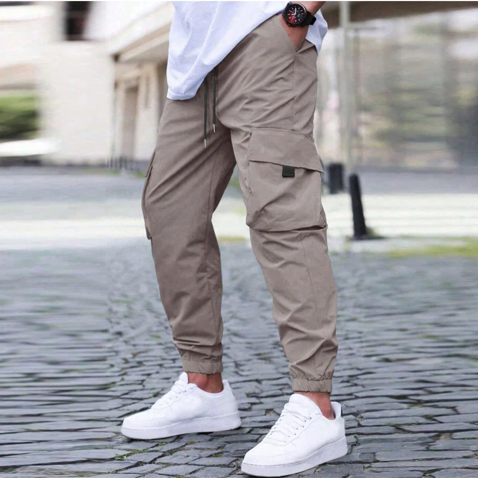 Jogger Pants Men Cargo Pants Fashion Casual Solid Color Sweatpants Male Stretch Waist Trousers
