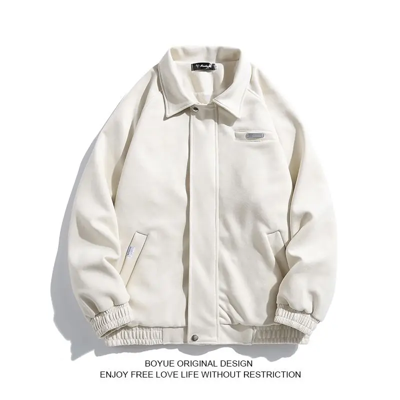 

Men's Suede Jaet Casual Turn-down Collar Spring Autumn American Retro Sle Polyester Fiber Youth Faion Outerwear Coat