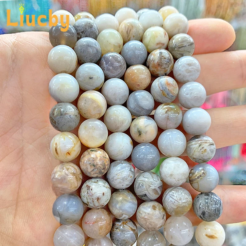 Natürliche Bambusblatt Achate gelb glatte lose Perlen für Schmuckherstellung DIY Zubehör Halskette Armband 15" Zoll 4/6/8/10/12MM