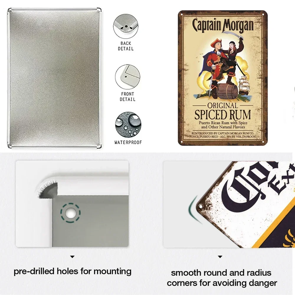 علامة قصدير عتيقة علامة تجارية روم علامات معدنية عتيقة ، كابتن مورغان ملصق مضحك ، لوحة باكاردي ، لافتة للبار ، حانة ، نادي ، كهف رجل ، ديكور جداري #6