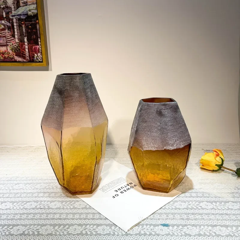 American Retro Geometric Matte Ice Crack Handmade Vase High End Home Office Decorative Ornament for Model Room Display