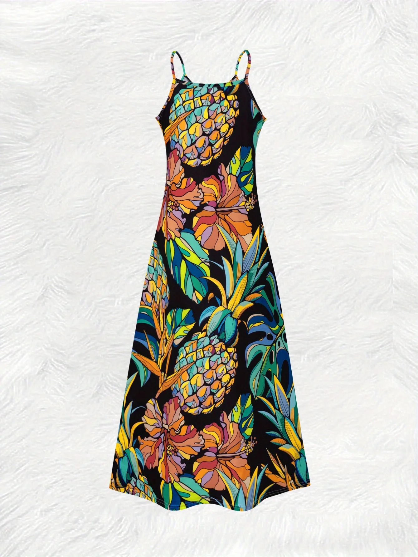 Printed Design All Seasons Collection Vacation Style Tropical Leaf Pineapple Flower Pattern Dress
