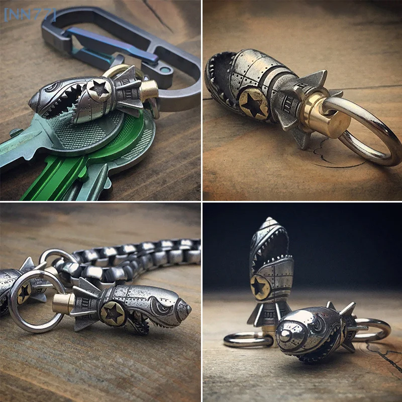 【3CS99】Alloy Shark Rocket Warhead Bone Keychain Car Keychain Bag Accessories Interesting Decorations