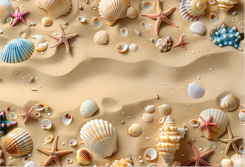 Mehofond Photography Background Summer Beach Sand Floor Sea Shell Kids Birthday Cake Smash Portrait Decor Backdrop Photo Studio