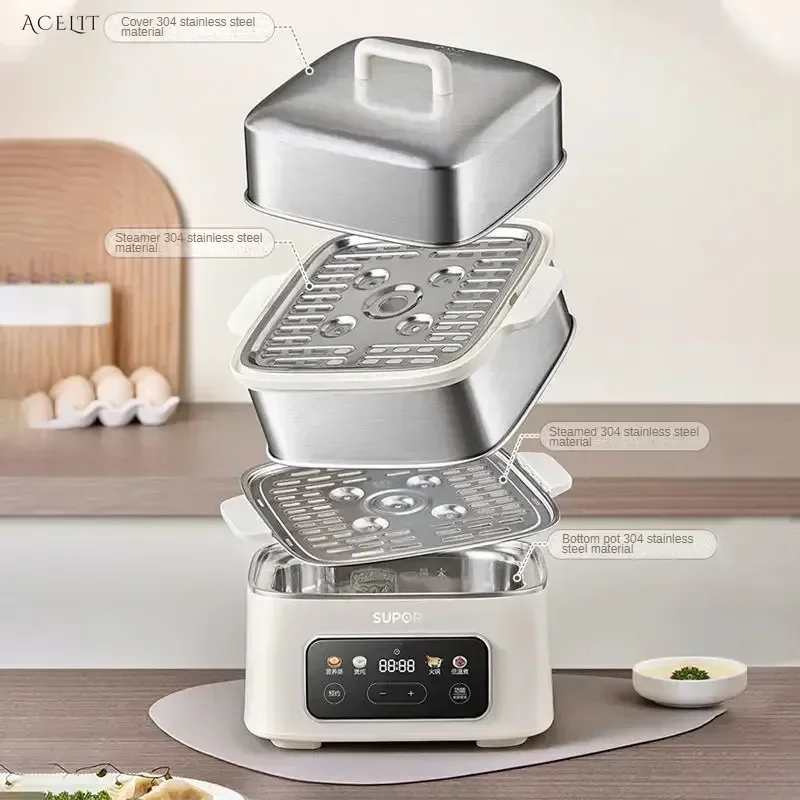 Household electric steamer. Large capacity. Upper steaming and lower cooking. 304 stainless steel. Multi-function pot.