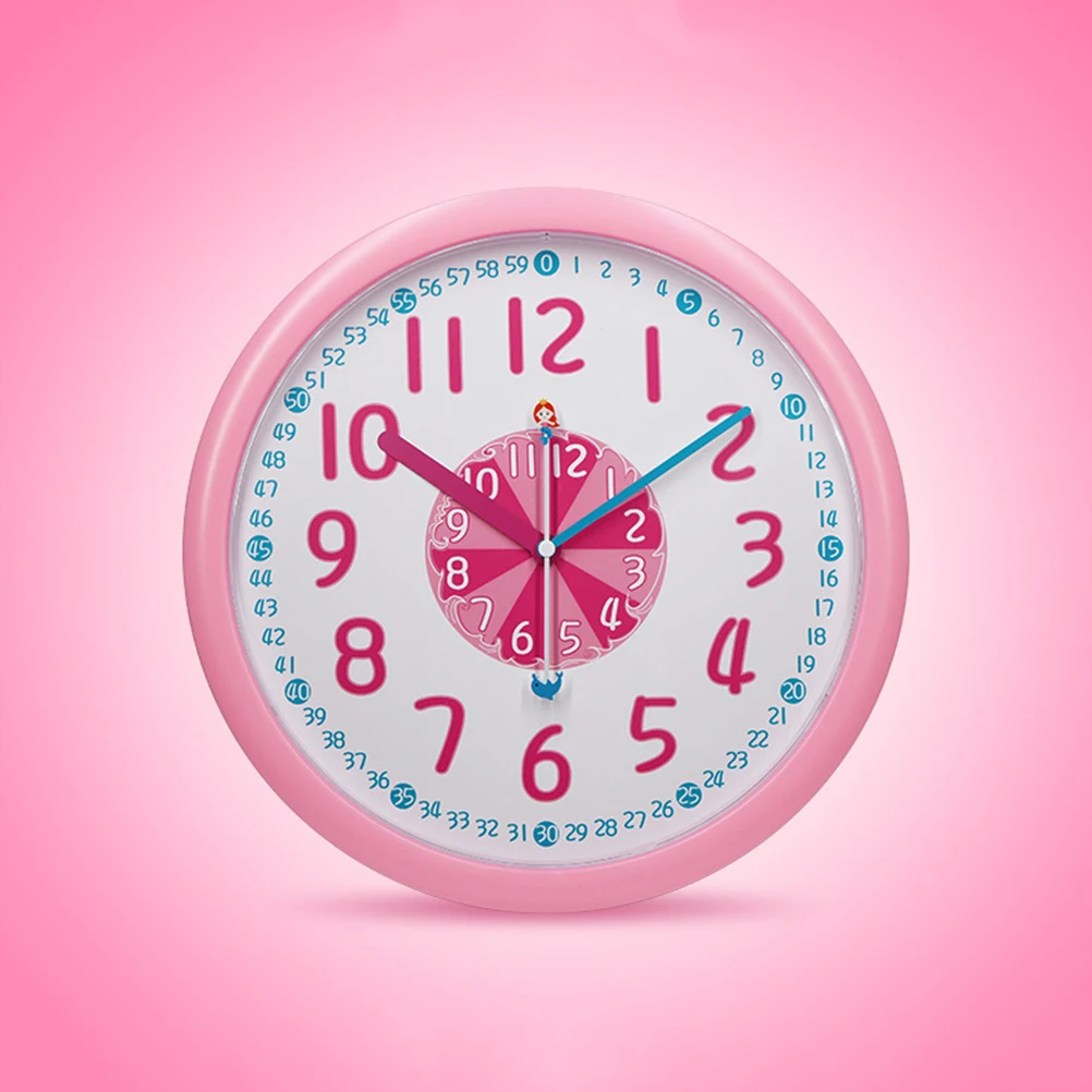 

Pink Children Room Wall Clock Round Non Easy Reading Rhinestone Silent Movement Bedroom Living Study Office High Precision