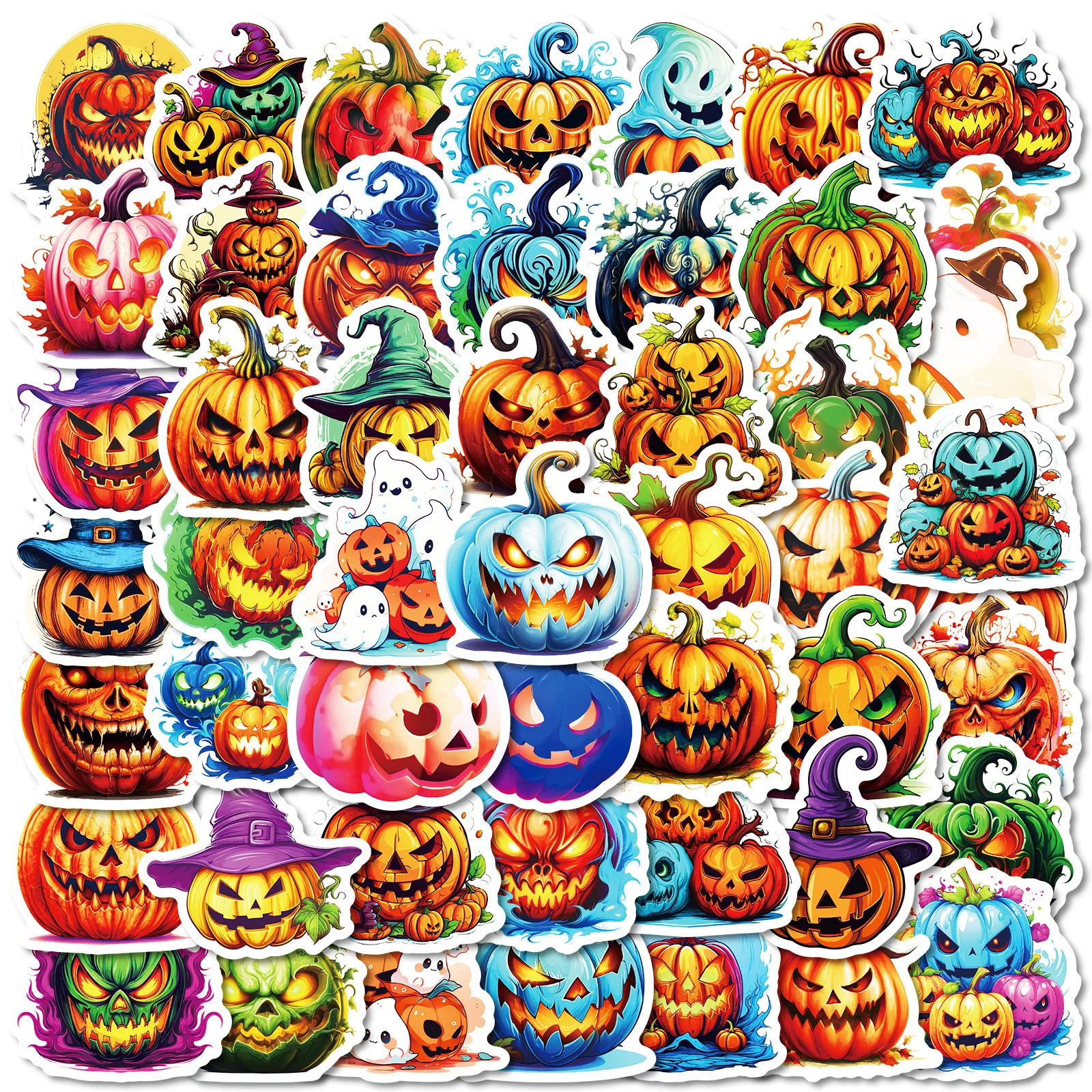 50pcs cartoon pumpkin Halloween decorative stickers, waterproof creative graffiti horror stickers, decorative gifts for kids