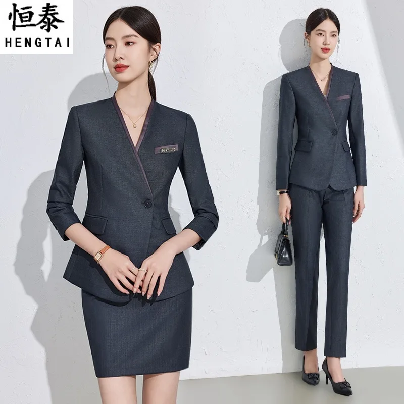 High-Grade Collarless Suit Women's Autumn and Winter Beauty Salon Workwear Jewelry Store Front Desk Formal Wear Manager Business