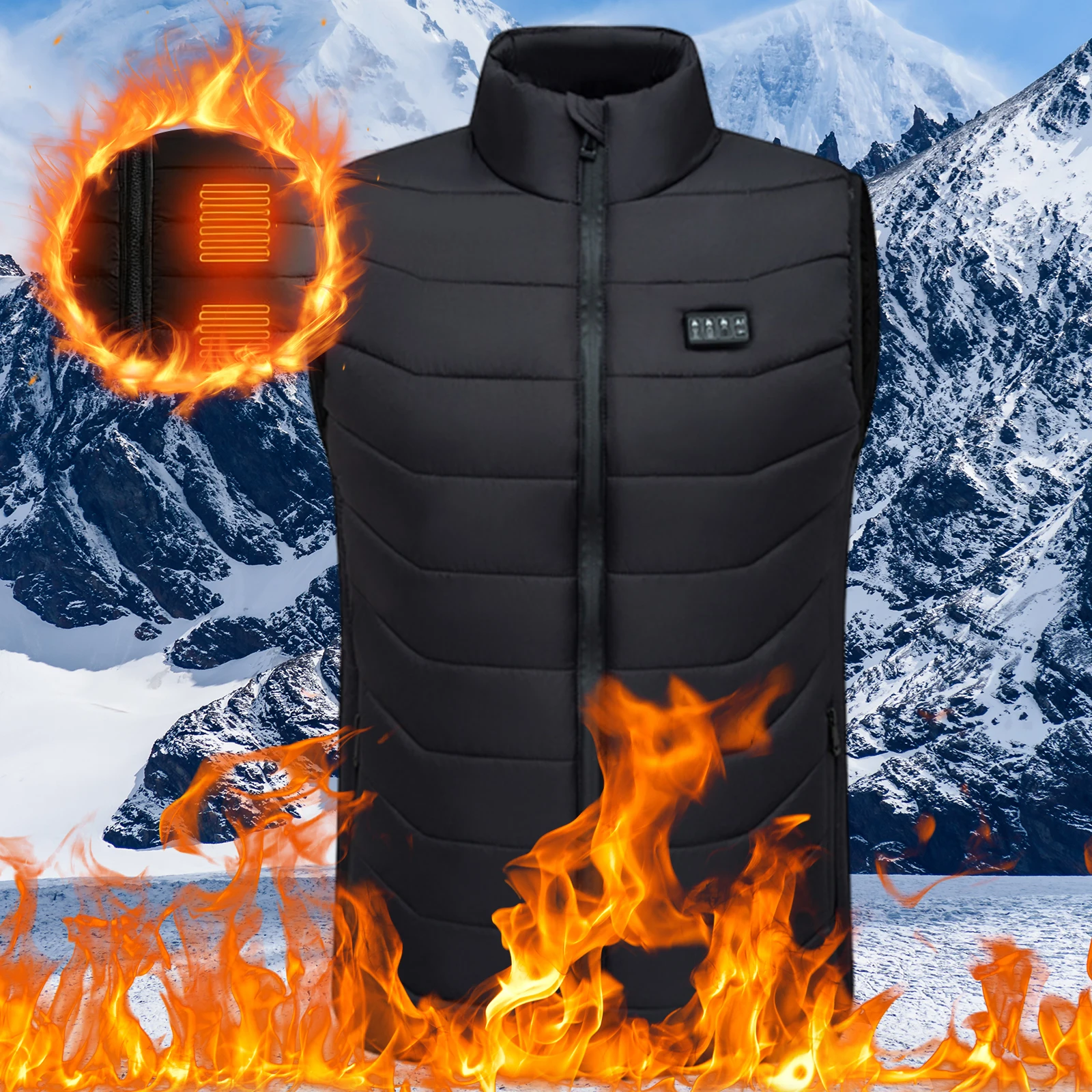 

28 Heating Zones Winter Heated Jackets Zipper Closure Stand Collar Thermal Clothes Smart Heating Vest Camping Outdoor Sportswear