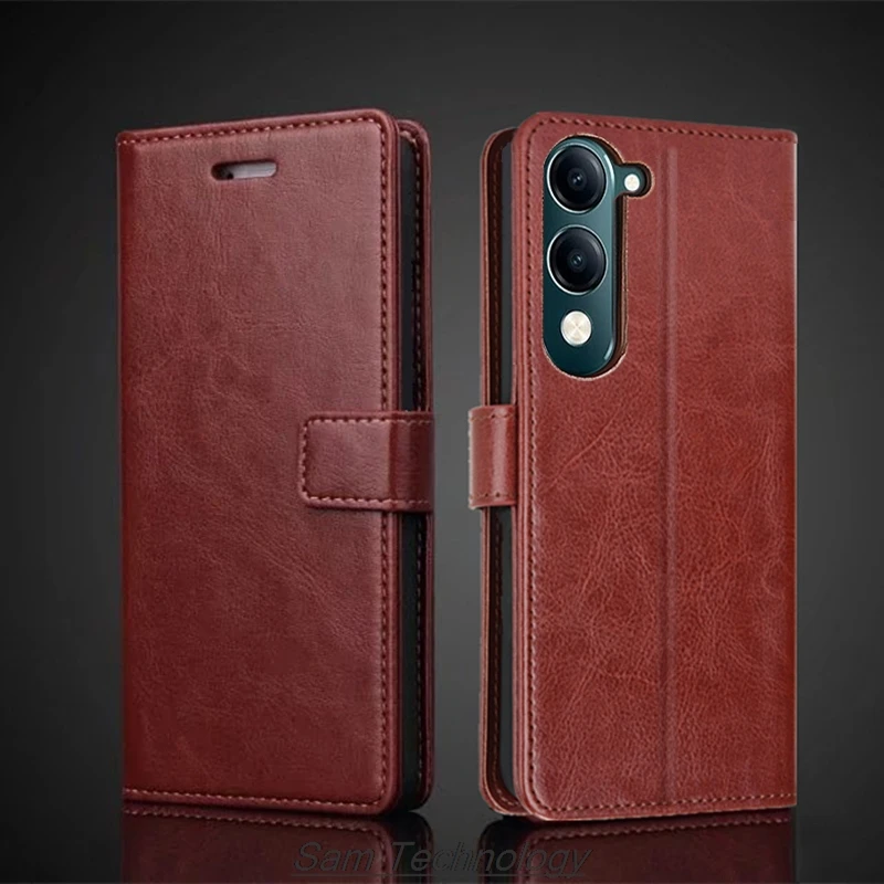 

Чехол-держатель для карт для Vivo Y04 4G/Y29s 5G, откидная крышка из искусственной кожи, чехол-бумажник в стиле ретро, чехол для телефона Business Capa Fundas Coque