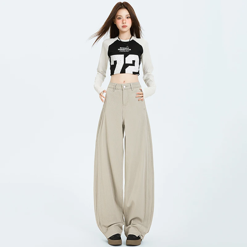 

Autumn hot-selling women's jeans2025American retro street style high-waisted loose slimming fashion curved pants trend